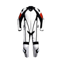 Men Black White Cont Two Piece Real Leather Motorcycle Pant Suit With Safety Pad - £231.56 GBP