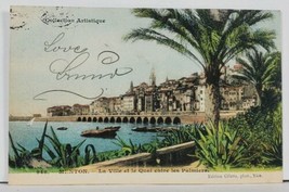France MENTON La Ville et le Quai entre le Palmiers 1905 Postcard L14 - £4.75 GBP