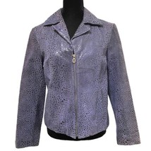 Steve Madden Leather Suede Jacket Purple Blue Snakeskin Moto Y2K 90s Medium - £41.63 GBP