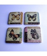 Distressed Stoneware Tile Butterfly Coasters Cork Backed 4&quot; - $286.00 MXN