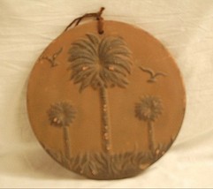 Old Vintage Terra Cotta Clay Palm Trees Seagulls Plaque Wall Art Pottery... - $19.79
