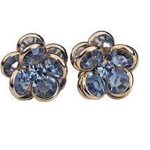 Swarovski Blue Crystal &amp; Gold Tone Floral Post Earrings - £28.93 GBP