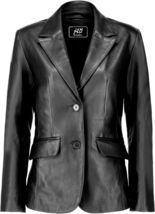 Classic 2-Button Lambskin Leather Blazer Women - Casual Coat Long Sleeve... - £94.39 GBP