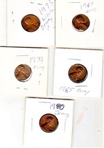 Lincoln Pennies 5 assorted pennies coins, -1960,1965,1975,1979, &amp; 1980 - $2.10