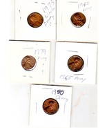 Lincoln Pennies 5 assorted pennies coins, -1960,1965,1975,1979, &amp; 1980 - $8.09 CAD