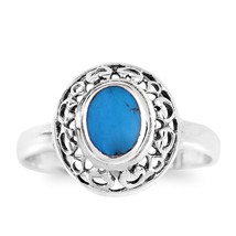 Exquisite Swirl Frame Oval Blue Turquoise Sterling Silver Ring-6 - £8.33 GBP