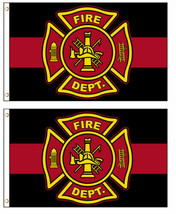 (2 Pack) 3x5 Ft Fire Fighter Department Flag Thin Red Line - Fire Dept - £20.76 GBP