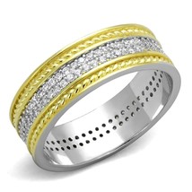 Two Tone Pave CZ Eternity Wide Twisted Band 925 Sterling Silver Engagement Ring - £111.15 GBP
