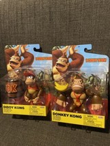 Donkey Kong &amp; Diddy Kong 4&quot; Action Figures Jakks World of Nintendo  Lot of 2 NEW - £30.93 GBP