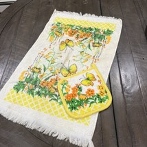 Vintage Sayco Yellow Orange  Butterfly Flowers Print Hot Pad And Kitchen... - $29.69