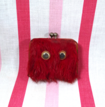 FaB Vintage 1960&#39;s Fuzzy Fur Red Coin Purse with Googly Eyes Kiss Clasp ... - $13.86