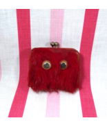 FaB Vintage 1960&#39;s Fuzzy Fur Red Coin Purse with Googly Eyes Kiss Clasp ... - £10.90 GBP
