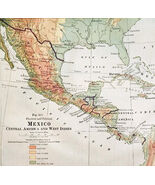 1916 Map Mexico Physical Political Central America West Indies Cuba DWSS15 - $27.87 CAD