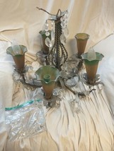 Antique  amber,green  glass tulip shades chandelier art deco as is - £83.35 GBP