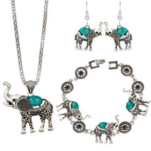Elephant Set Collier Boucles Argent Bijoux Pendentif Bracelet Turquoise ... - £4.09 GBP