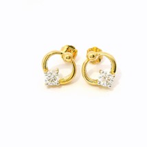 Tiny Circle Flower Solitaire Stud, Natural Diamonds, 18K Solid Yellow Gold, Dain - $682.49