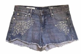 Gap Jean Best Girlfriend Shorts Womens Size 29 P Blue Denim Fray Hem Emb... - $24.75