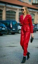 Real Soft Lambskin Leather Women Jumpsuit Winter Red Classy Party Fashionable - £193.57 GBP+