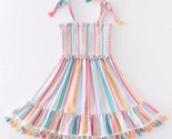 NEW Boutique Girls Smocked Rainbow Striped Spaghetti Strap Tassel Sun Dress - £8.82 GBP