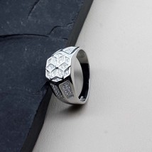 Real Sterling Silver White CZ Platinum Finish Men's ring - £32.54 GBP