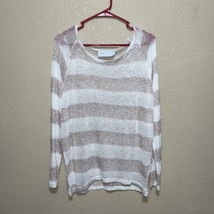 Tavi KNIT BLOUSE LONG Sleeves BEIGE WHITE SZ M NEW - $54.89