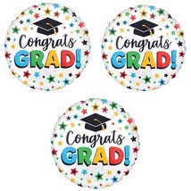 3 Pack 17&quot; Graduating Celebrate &#39;Congrats Grad!&#39; Foil Balloons - Stars - £10.07 GBP