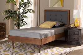Napoleon Dark Gray Fabric Walnut Brown Twin Size Platform Bed - $8,534.71 MXN