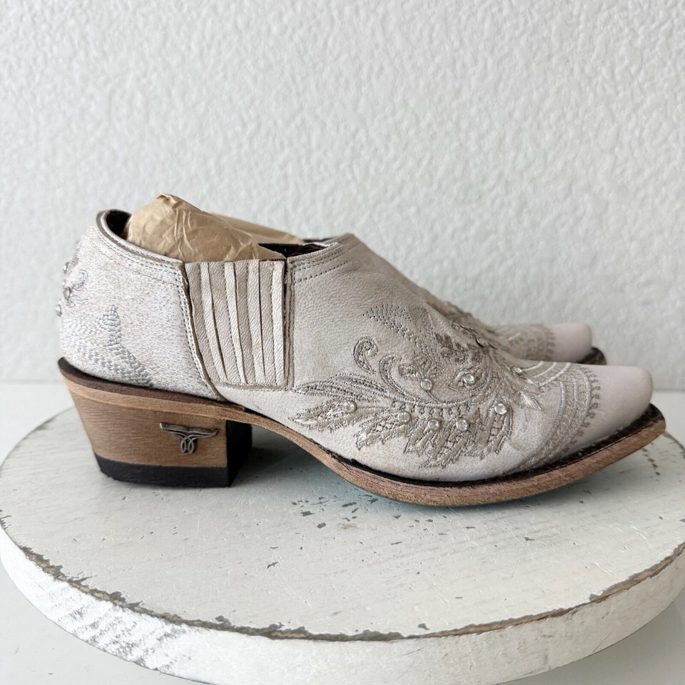 NEW Lane Santorini Cowboy Booties Womens 5 White Short Cowgirl Boots Snip Toe Item image 2