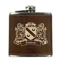 Fenton Irish Coat of Arms Leather Flask - Rustic Brown - £19.71 GBP