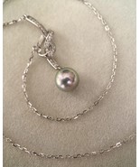 Rare Silver-Peacock Green Japanese Madama Akoya Pearl Pendant Necklace S... - $122.00