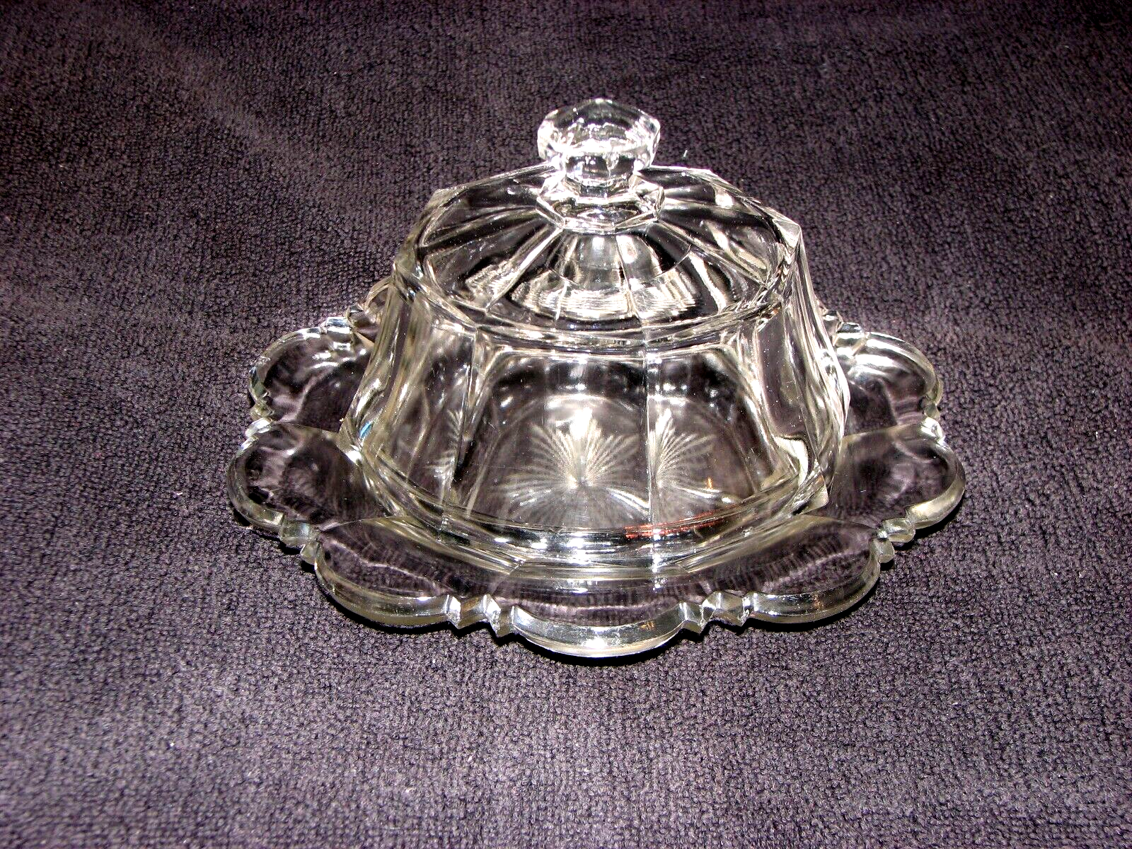 Vintage Heisy  Clear Crystal Round Domed Butter Dish Cheese Ball Dish Am. Birll - $29.59