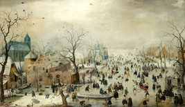 Giclee Winter landscape with ice entertainment painting Canvas Print L - £9.63 GBP+