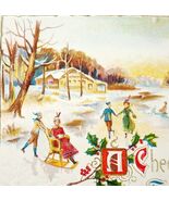 Cheerful Christmas 1910s Greeting Postcard Embossed Ice Skating Pond PCBG6B - $459.78 MXN