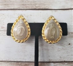 Vintage Clip On Earrings Teardrop Shape Fancy Design - £10.38 GBP