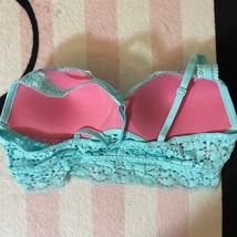 Victoria&#39;s Secret Pink Aqua Blue Eyelash Lace Push Up Bralette - Medium - £23.58 GBP