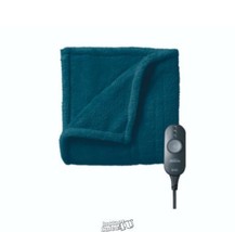 Sunbeam Microplush Comfy Toes Electric Heated Throw Blanket Foot Pocket Blue - $94.99
