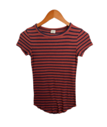 Aritzia WILFRED Womens Top Rust/Blue Striped Ribbed Tee Shirt Cap Sleeve... - £12.84 GBP