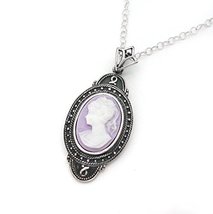 Sterling Silver Aldine Resin Cameo Necklace Adjustable Chain 16-18&quot;, Lavender - £23.91 GBP