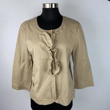 Talbots Women&#39;s 12 Tan Button Down Ruffle Blazer Jacket Career Work - £15.28 GBP