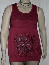 Roman Fashion 1X Sleeveless Purple Plum Shirt Floral Gemstones Lace - £6.34 GBP