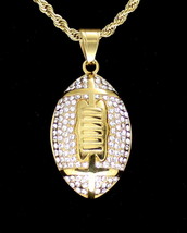 Football CZ Pendant Stainless Steel Gold Plated 24&quot; Rope Never Fade/Tarnish - £12.35 GBP