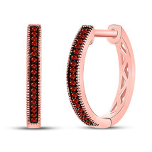 10k Rose Gold Womens Round Red Color Enhanced Diamond Oblong Hoop Earrings 1/10 - £216.63 GBP