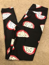 NWOT Women&#39;s LulaRoe Black Red White watermelon Slice leggings OS One Sz #64 - £15.02 GBP