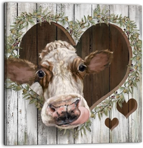 Cow Wall Decor Brown Vintage Cow Artwork Printed on Canvas, Perfect for Decorati - £14.11 GBP