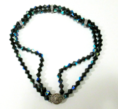 Black AB Crystal or Glass Necklace Clasp Marked STG Choker Collar Vintage - £54.27 GBP