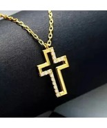 2Ct Round Cut Lab Created Diamond Wedding Cross Pendant 14k Yellow Gold Plated - $137.19