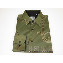 Men Sports Shirt by DE-NIKO Long Sleeves Fashion Print Soft Modal 2F008 Olive image 7