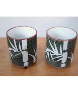 Vintage Pair 2 Japanese Porcelain Green Bamboo Glazed Tea Sake Cups Bowl... - £31.45 GBP