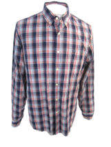 J Crew Men shirt PLAID long sleeve p2p 23&quot; slim L red white blue button collar - £18.24 GBP