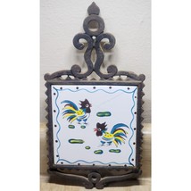 Vintage Cast Iron Trivet Kitchen Wall Décor Chickens Please Read Tile Is... - $6.29